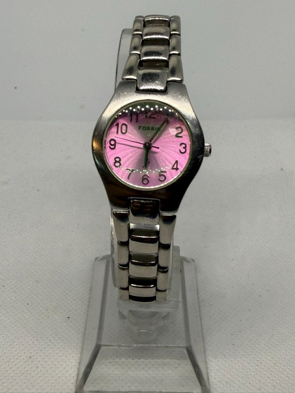 Fossil F2 ES9201 Pink Dial Silver Tone Stainless Steel Women Quartz Wristwatch
